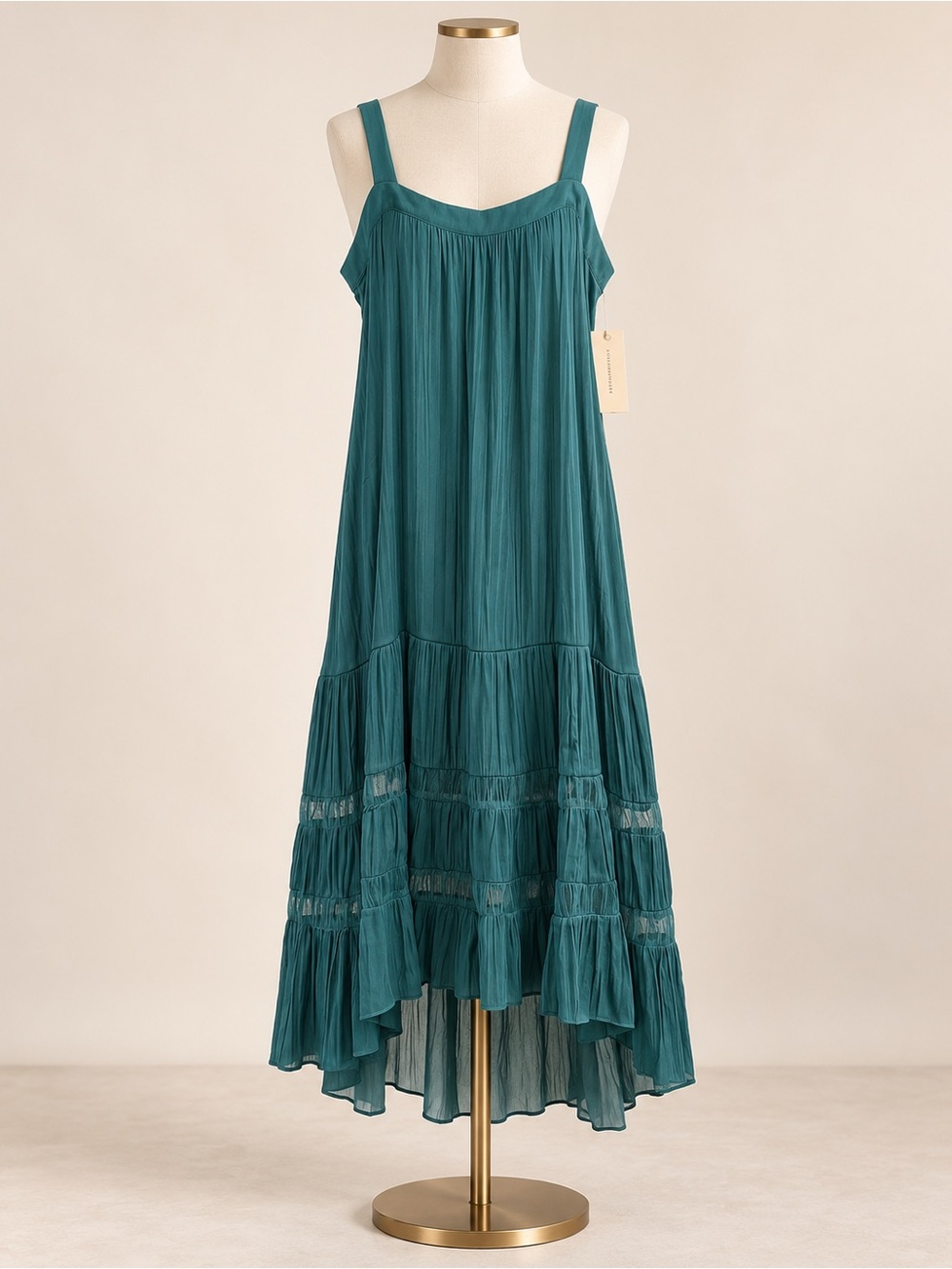 Anthropologie Teal Tiered High-Low Sundress